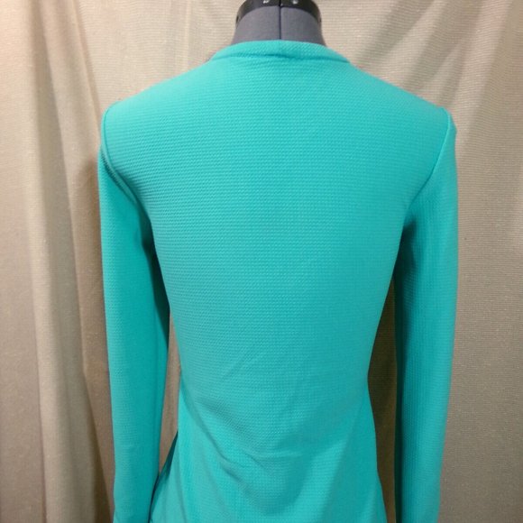 New Lace up Henley T-shirt Top XS Mint Green Bullet texture fabric Ruched sleeve - Picture 8 of 9